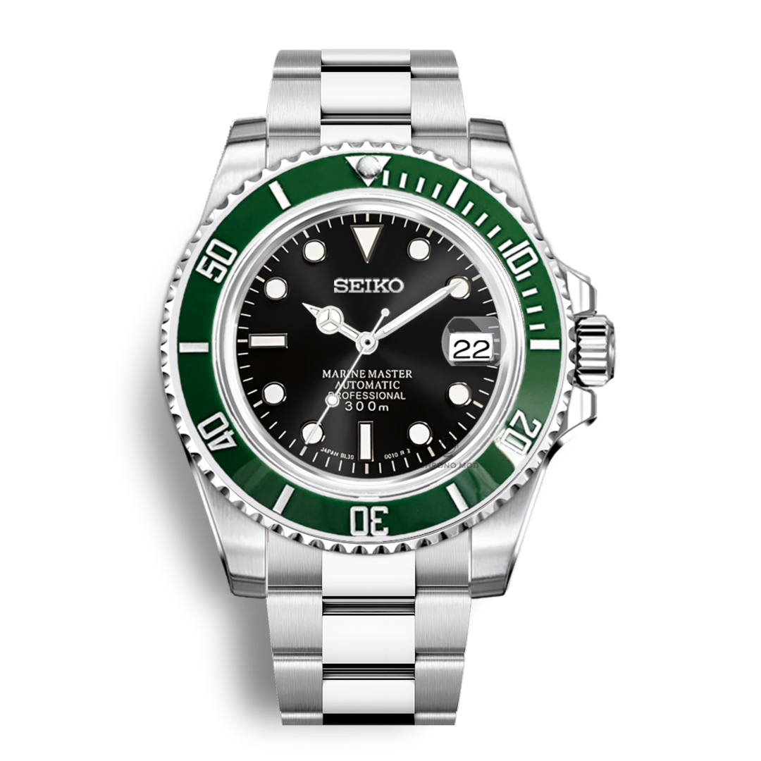 Seiko Mod Submariner Oyster | Green & Black