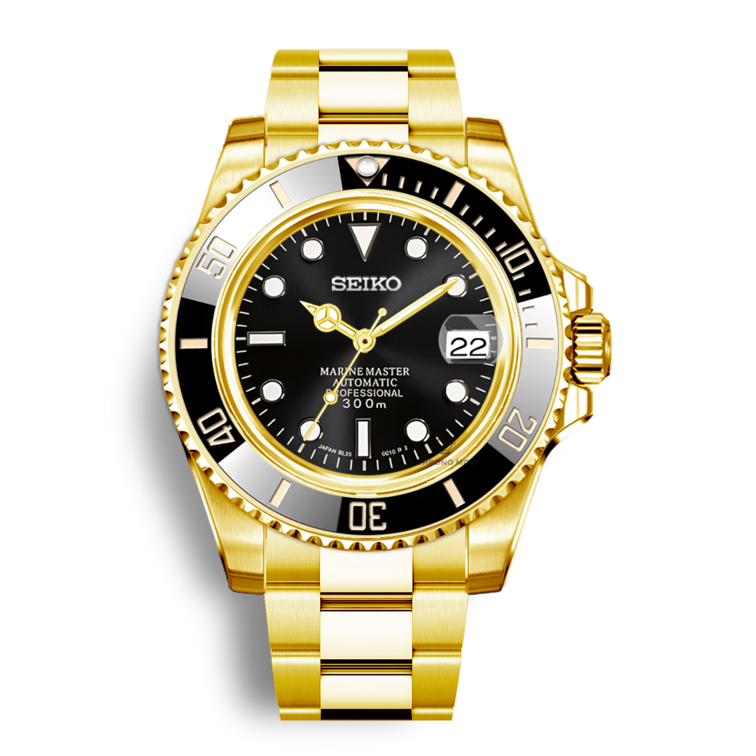 Seiko Mod Submariner Oyster Gold | Black