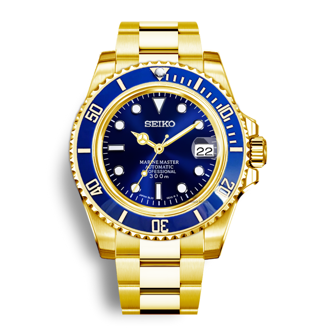 Seiko Mod Submariner Oyster Gold | Blue
