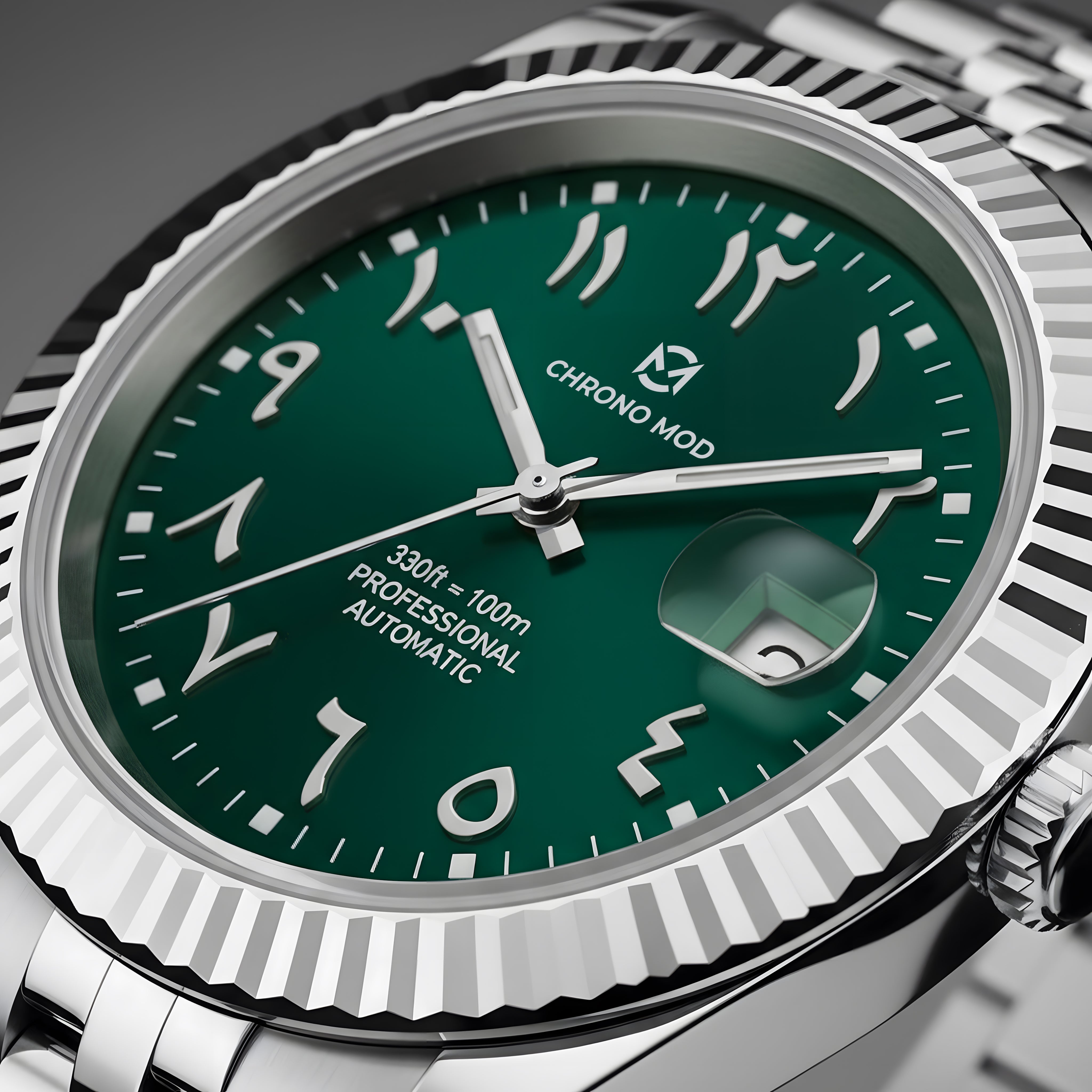 Classic Date – Esfera Árabe Verde Profesional