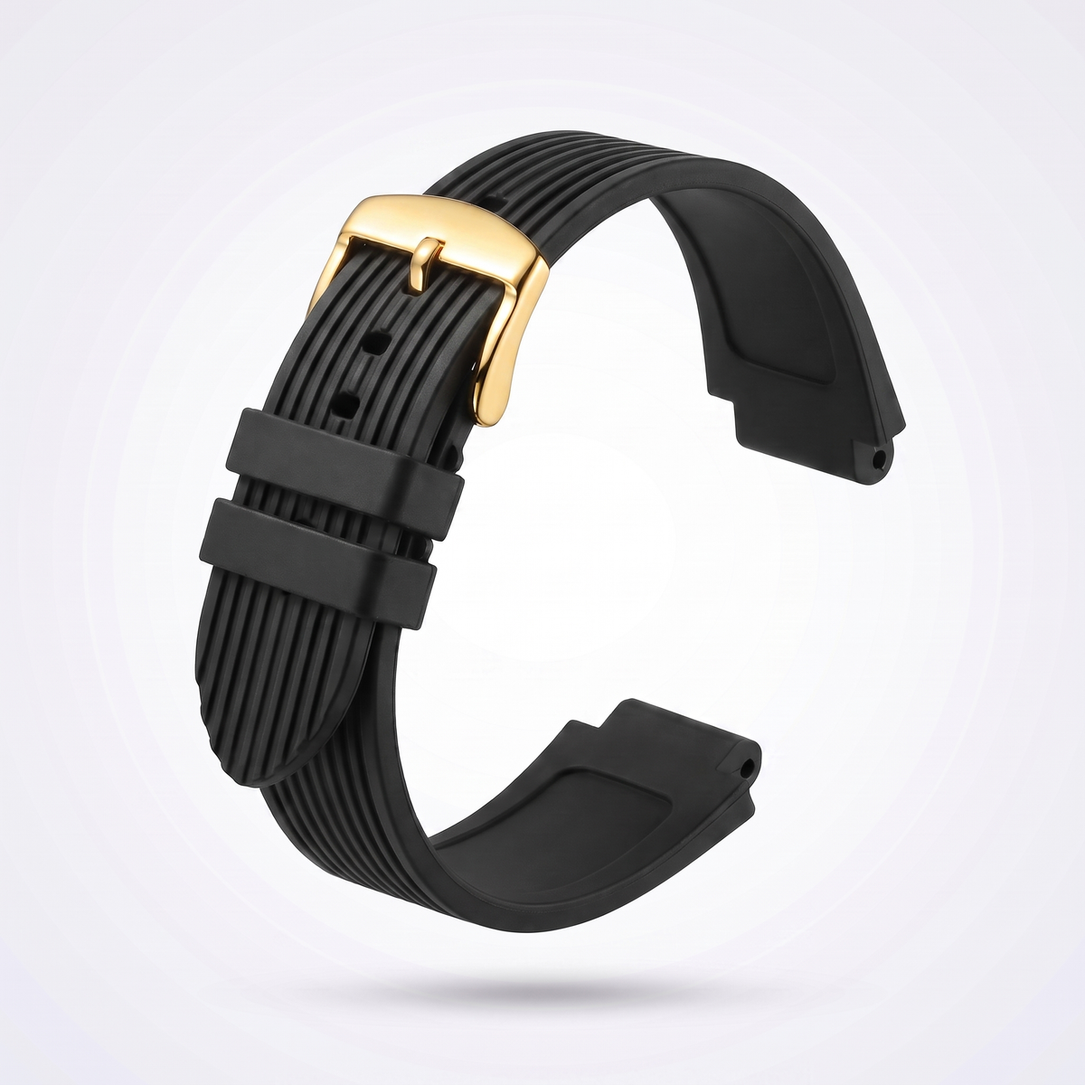 Horizon silicone watch strap, Classic Black, yellow gold pin buckle