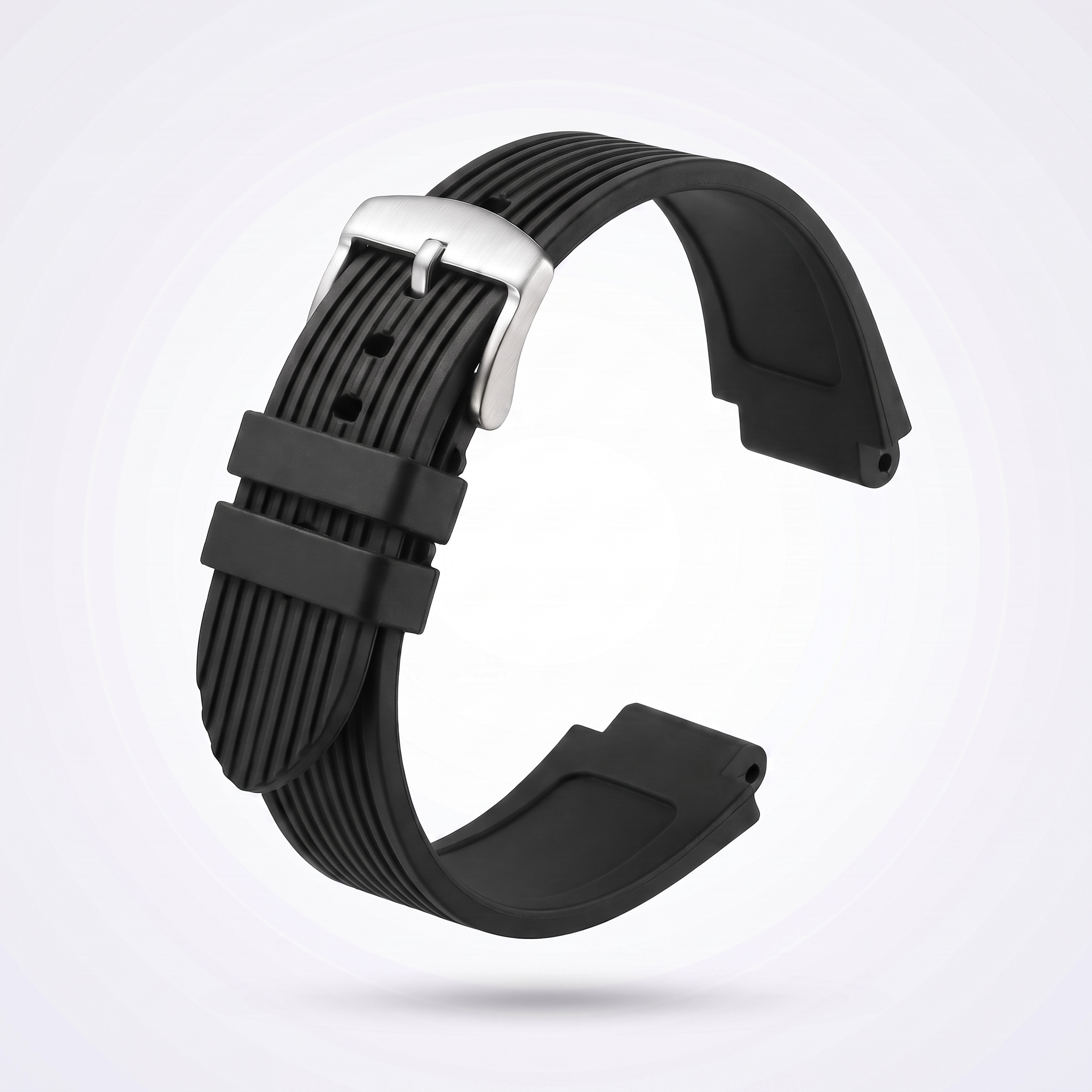 Horizon silicone watch strap, Classic Black, brushed steel pin buckle