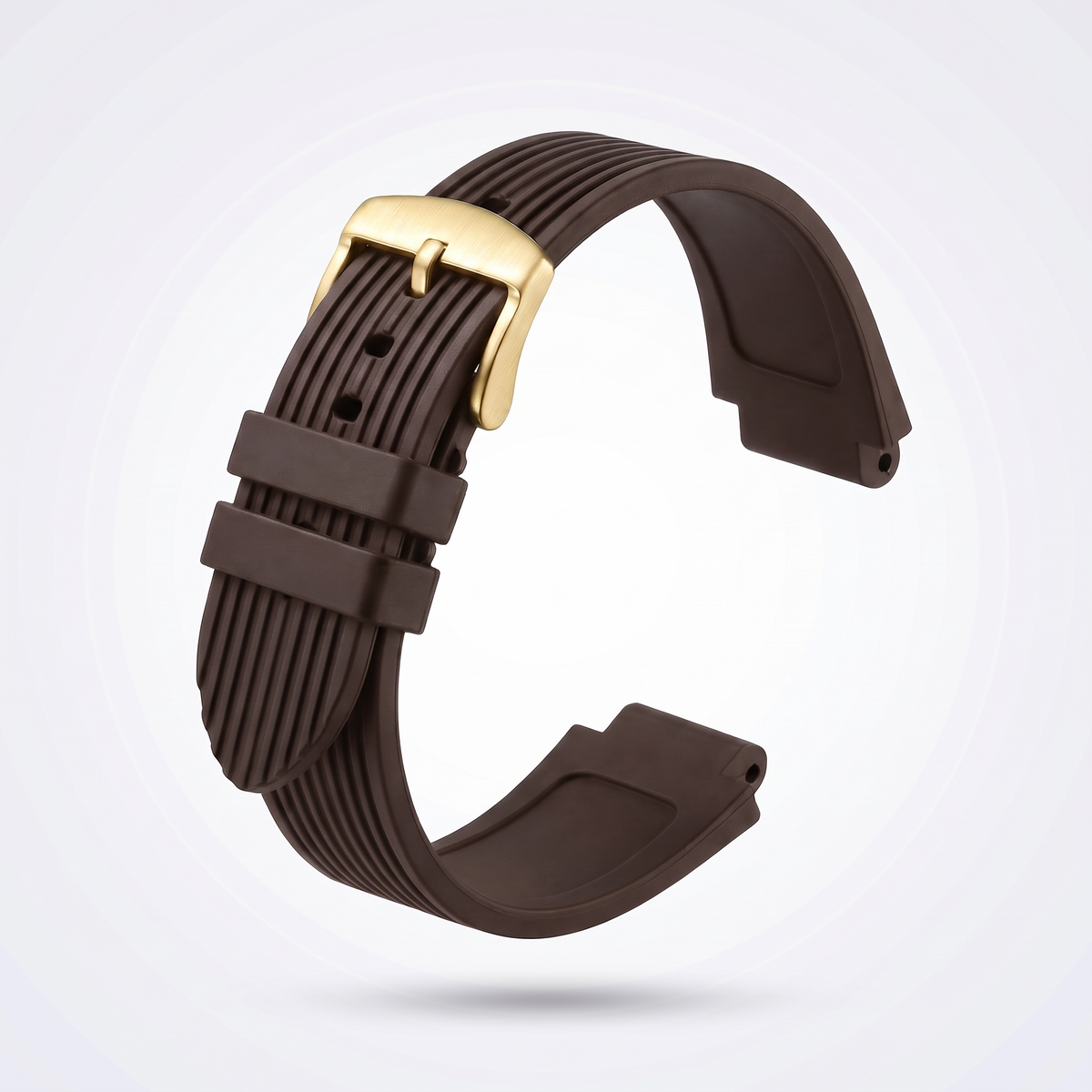 Horizon silicone watch strap, Brown, yellow gold pin buckle