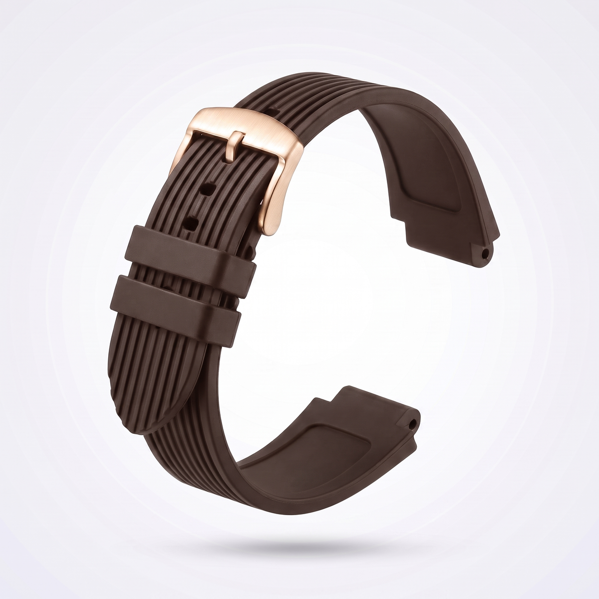 Horizon silicone watch strap, Brown, rose gold pin buckle