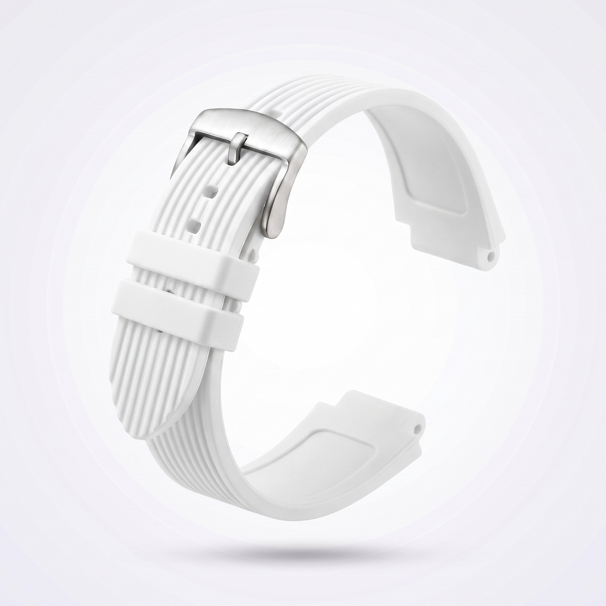 Horizon silicone watch strap, White, brushed steel pin buckle