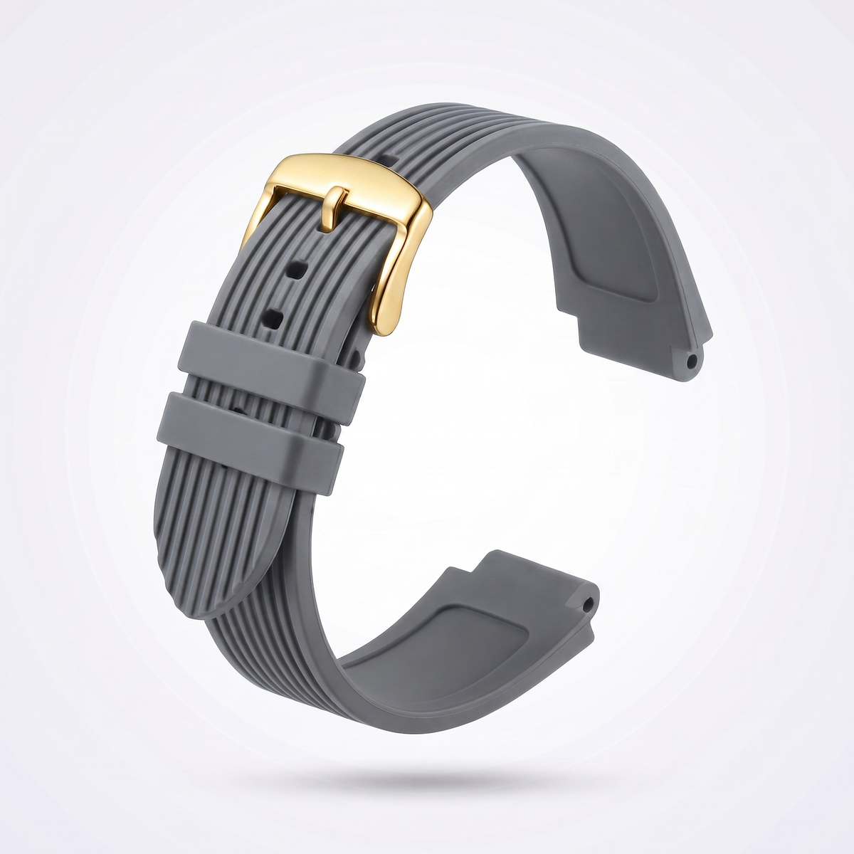 Horizon silicone watch strap, Grey, yellow gold pin buckle