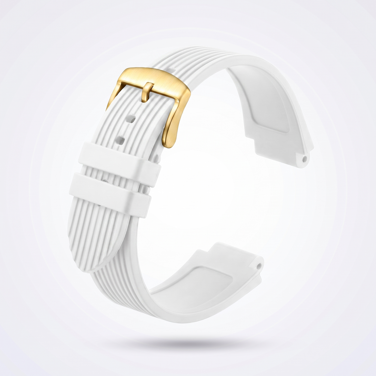 Horizon silicone watch strap, White, yellow gold pin buckle