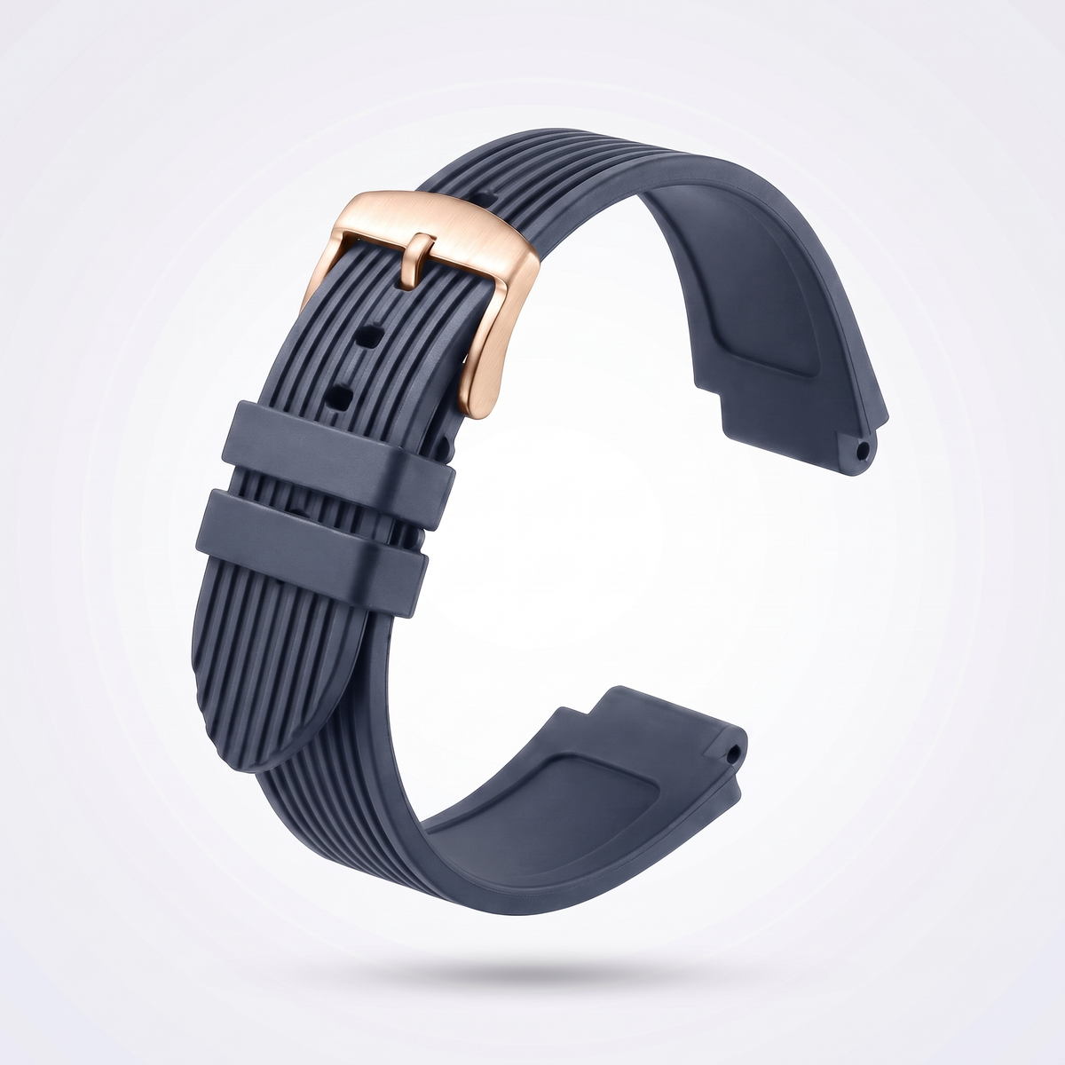 Horizon silicone watch strap, Dark blue, rose gold pin buckle