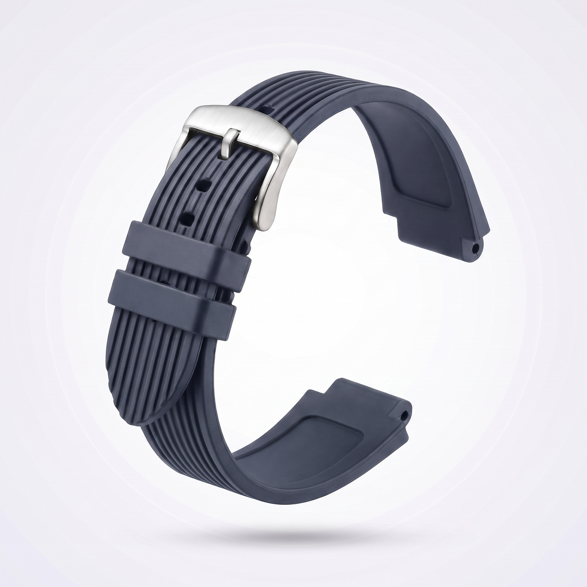 Horizon silicone watch strap, Dark blue, brushed steel pin buckle