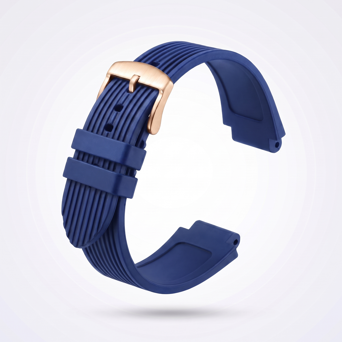 Horizon silicone watch strap, Blue, rose gold pin buckle
