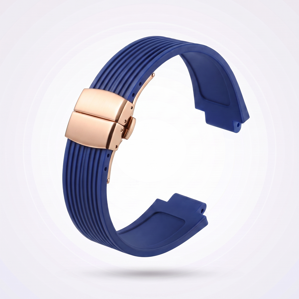Horizon silicone watch strap, Blue, rose gold deployant clasp