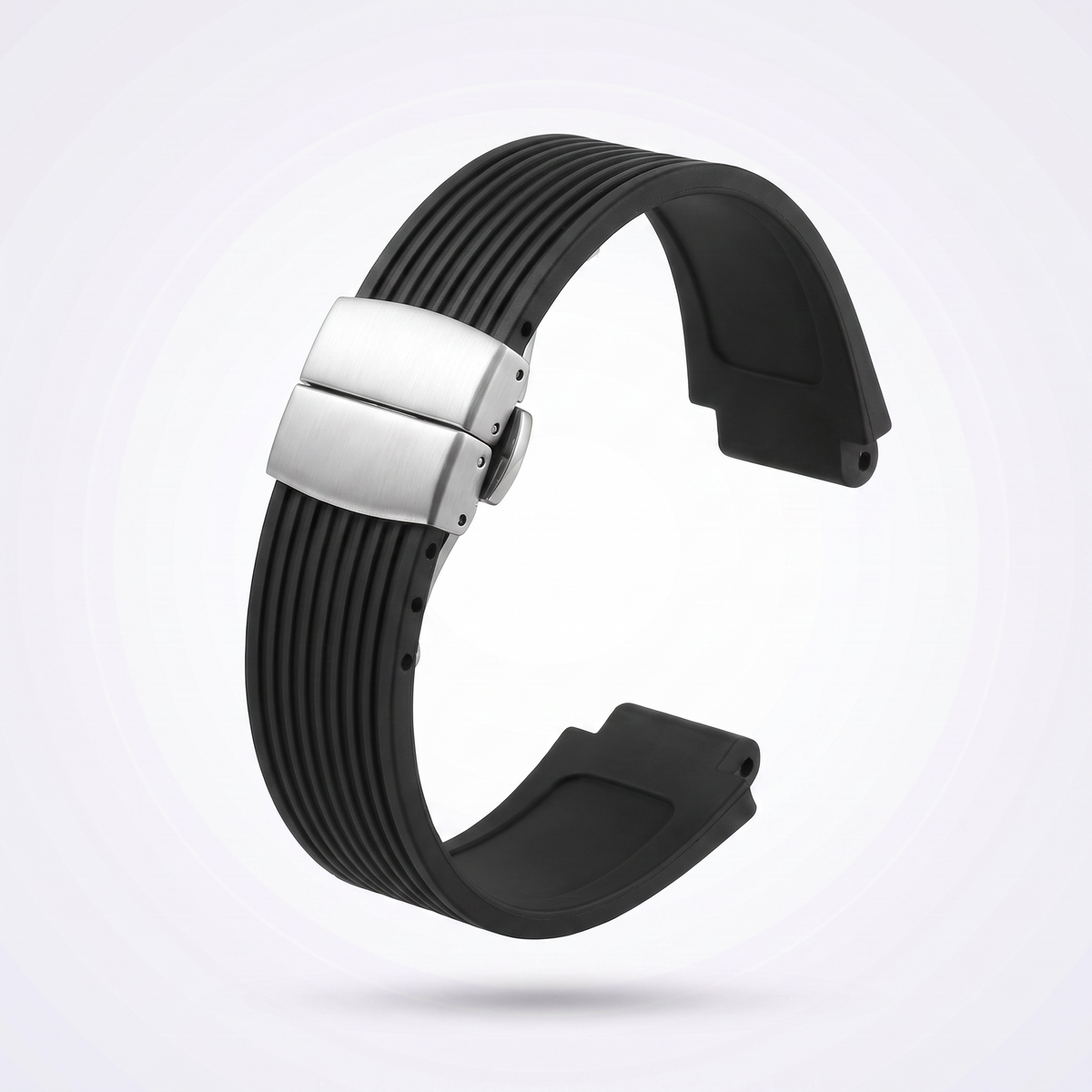 Horizon silicone watch strap, Classic Black, brushed steel deployant clasp