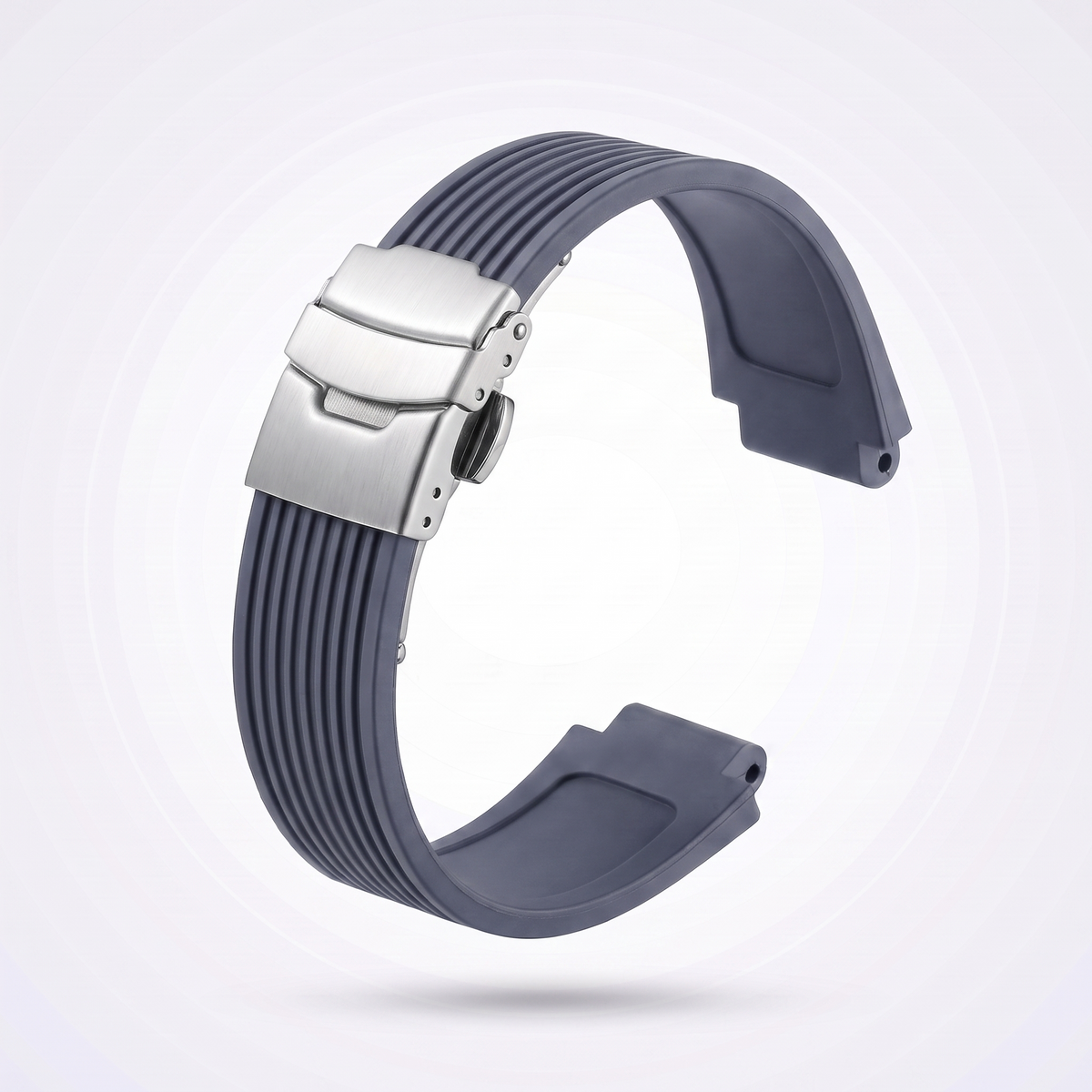 Horizon silicone watch strap, Dark blue, brushed steel deployant clasp