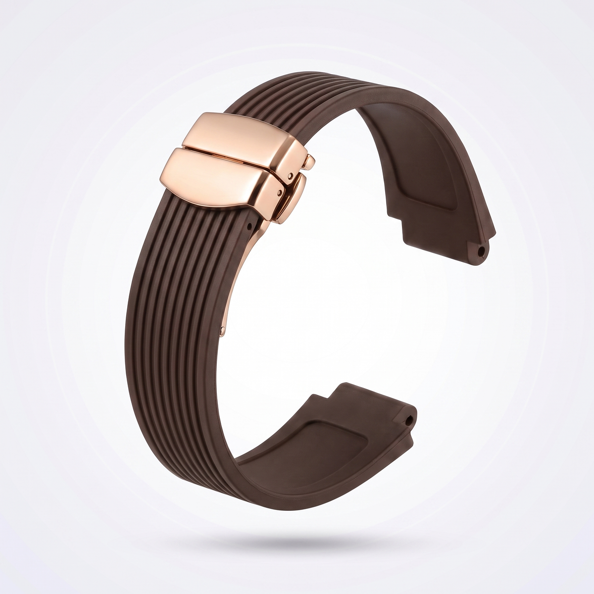 Horizon silicone watch strap, Brown, rose gold deployant clasp
