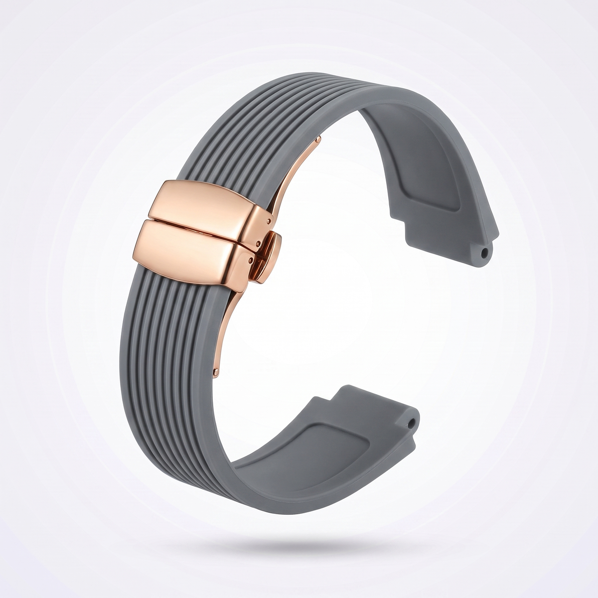 Horizon silicone watch strap, Grey, rose gold deployant clasp