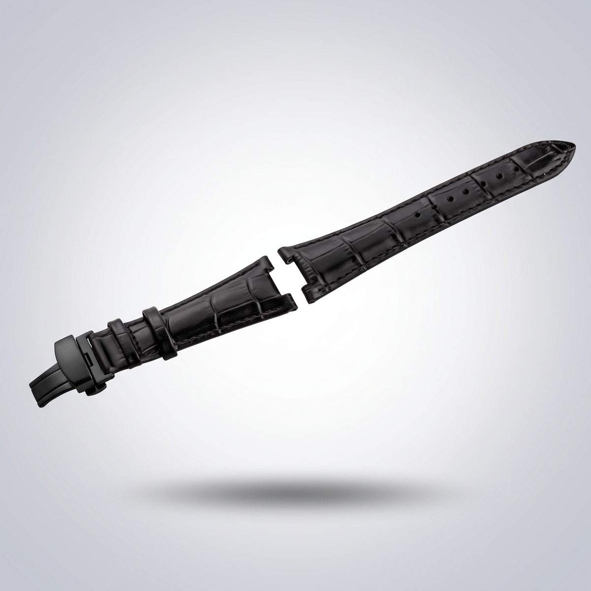 Horizon croc leather watch strap, Classic Black, black PVD deployant clasp