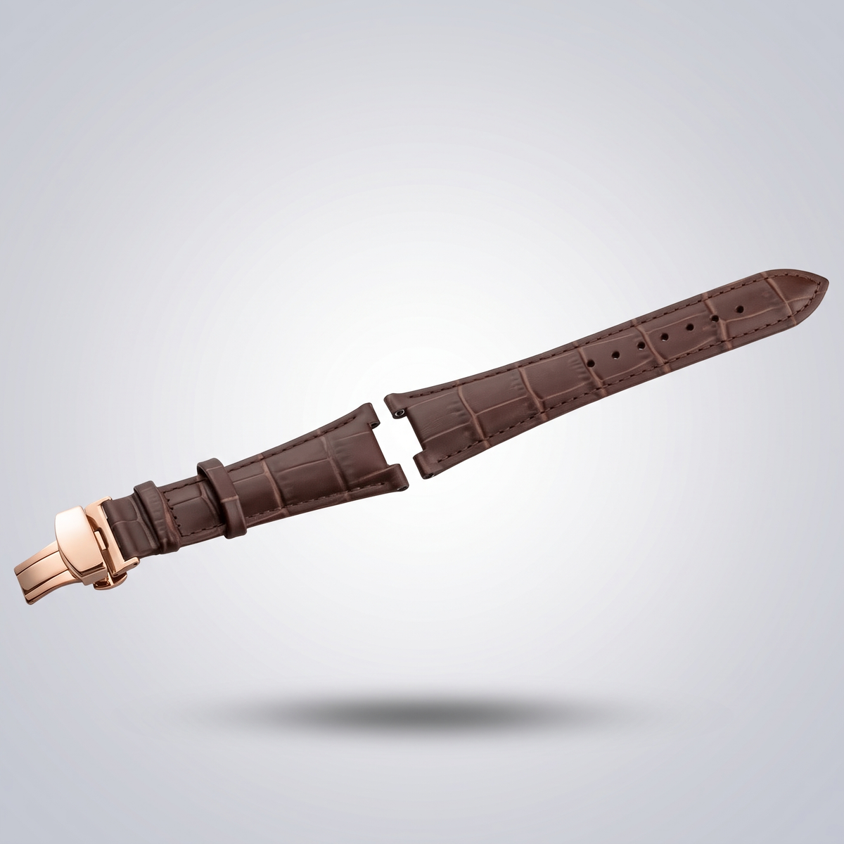 Horizon croc leather watch strap, Brown, rose gold deployant clasp