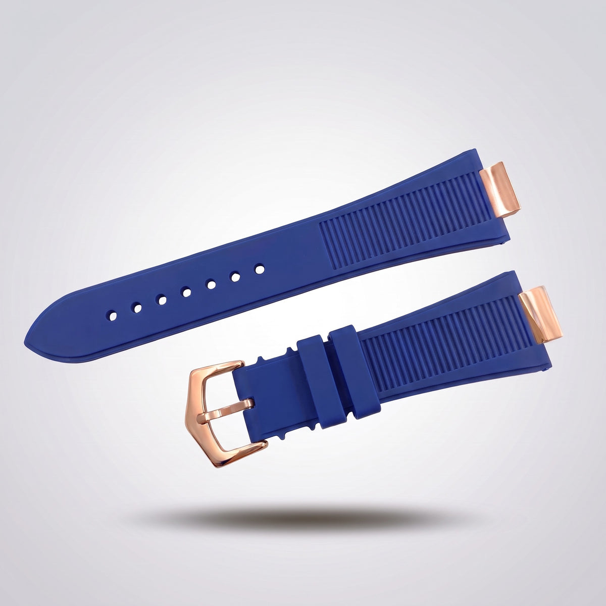 Horizon silicone watch strap, Blue, rose gold pin buckle