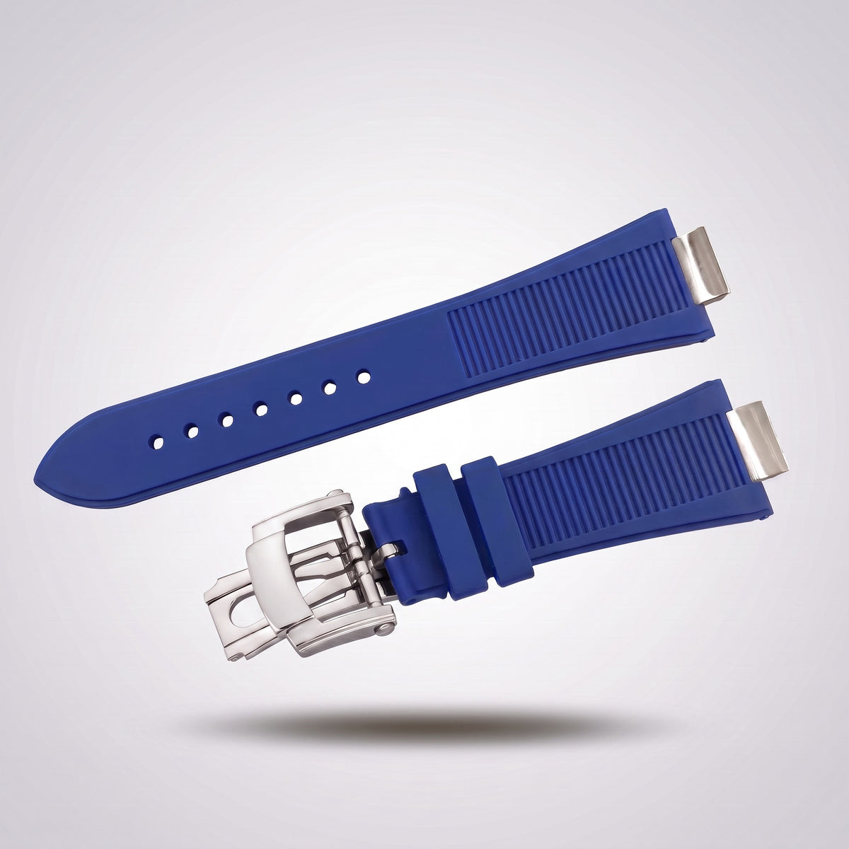 Horizon silicone watch strap, Blue, brushed steel deployant clasp