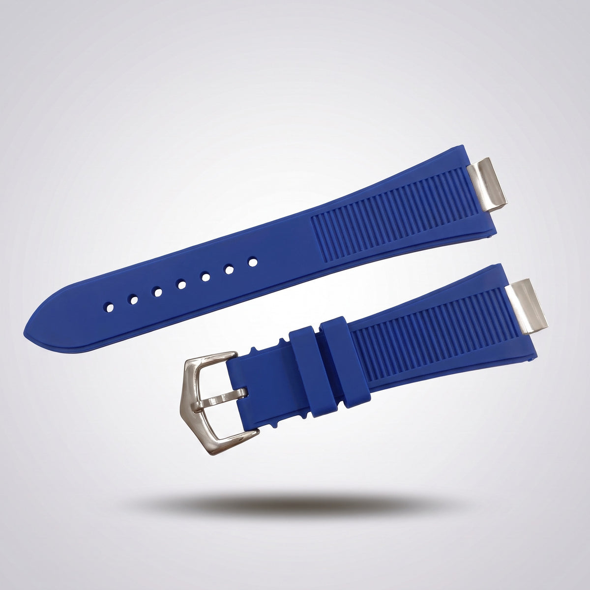 Horizon silicone watch strap, Blue, brushed steel pin buckle