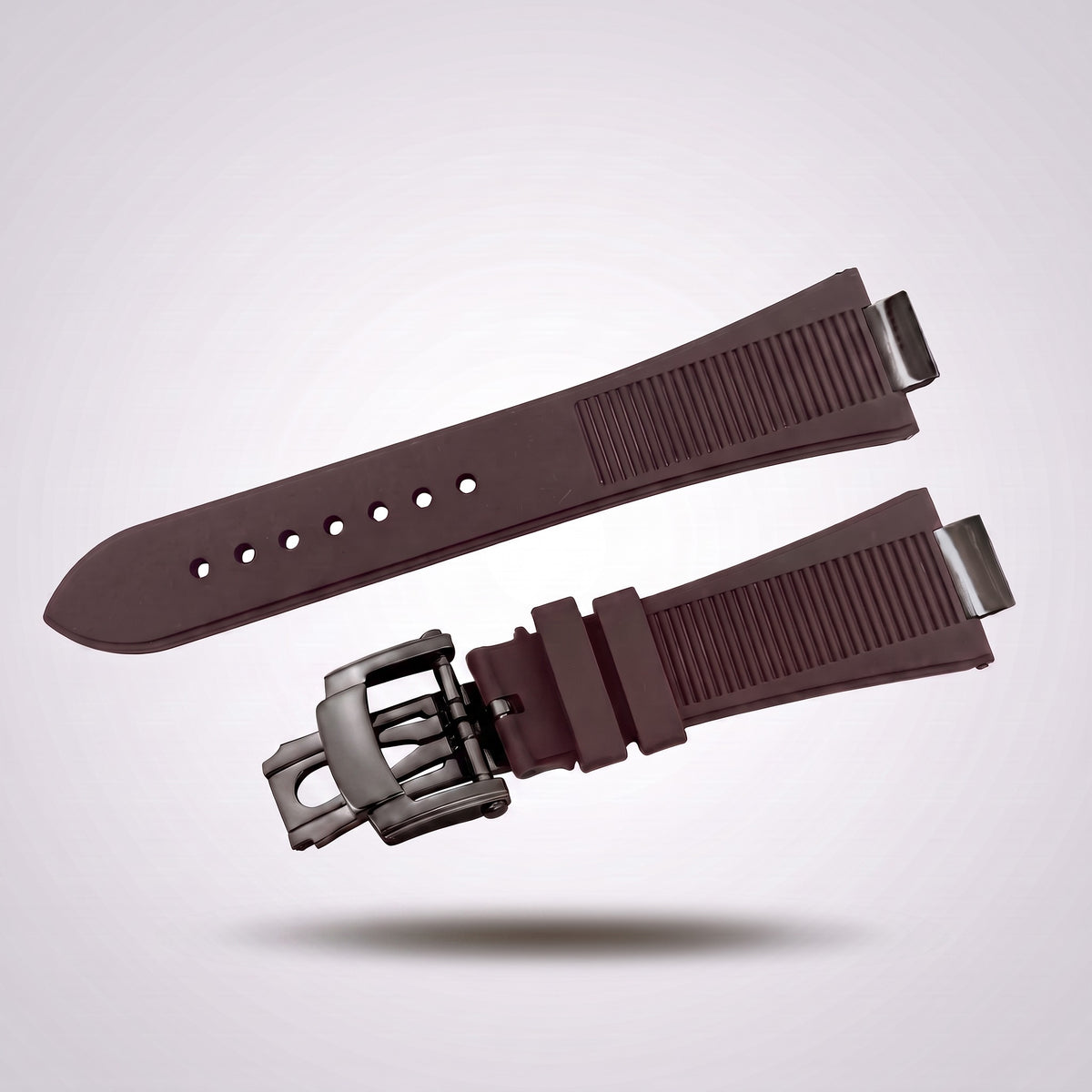 Horizon silicone watch strap, Brown, black PVD deployant clasp