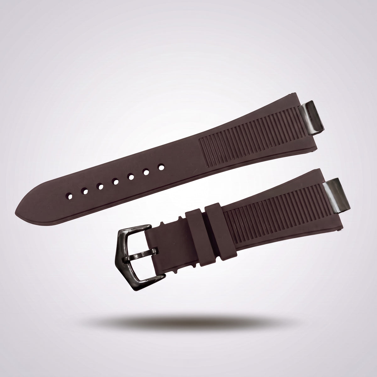 Horizon silicone watch strap, Brown, black PVD pin buckle