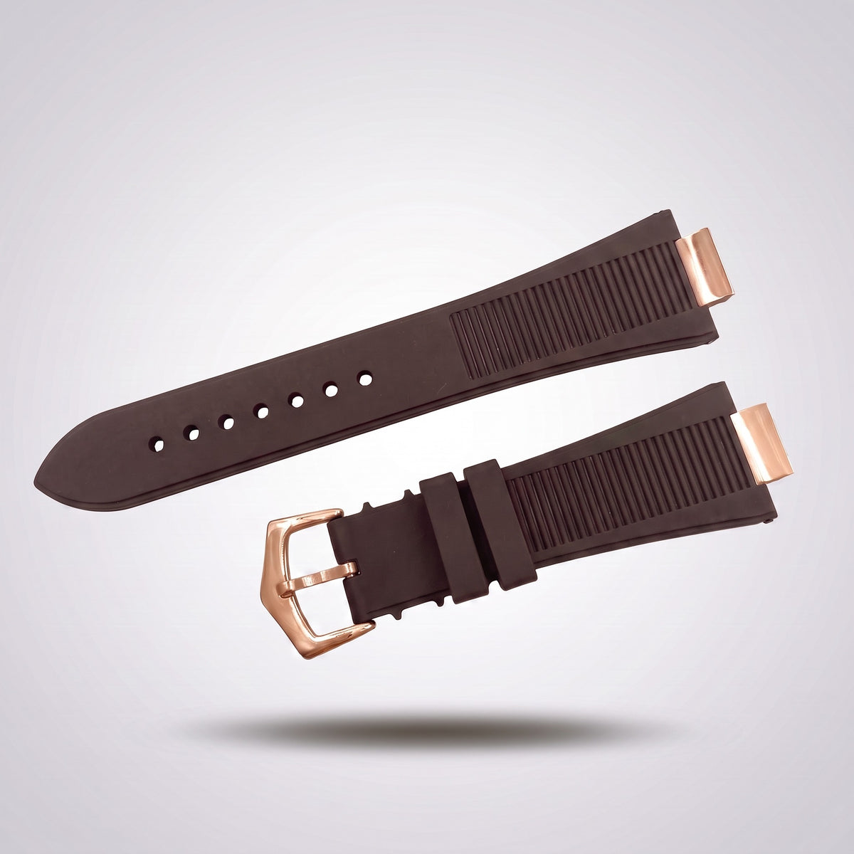 Horizon silicone watch strap, Brown, rose gold pin buckle