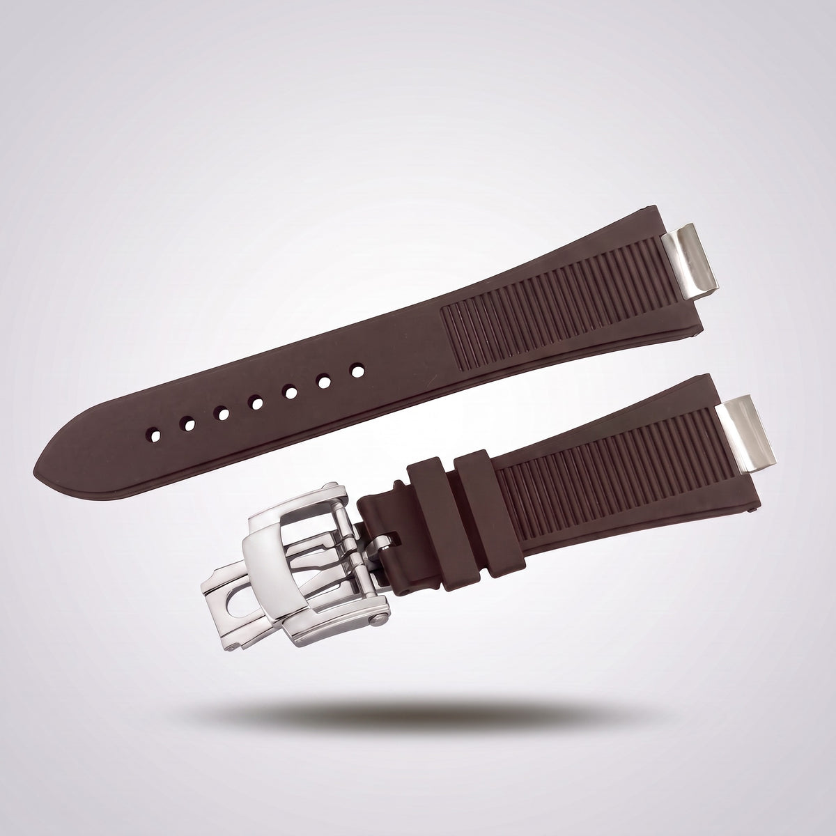 Horizon silicone watch strap, Brown, brushed steel deployant clasp