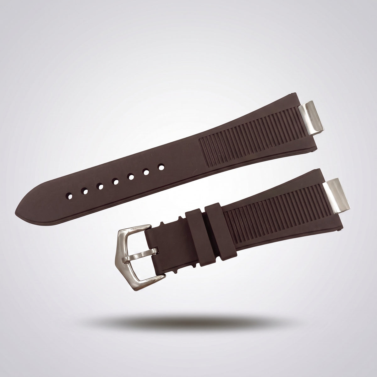 Horizon silicone watch strap, Brown, brushed steel pin buckle