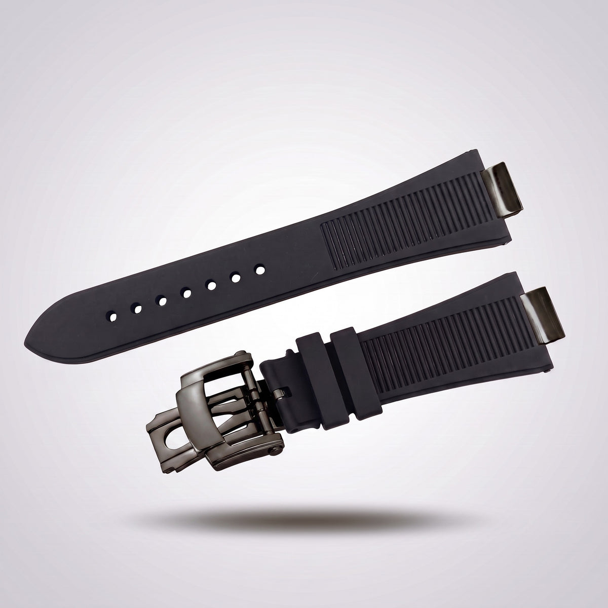 Horizon silicone watch strap, Classic Black, black PVD deployant clasp