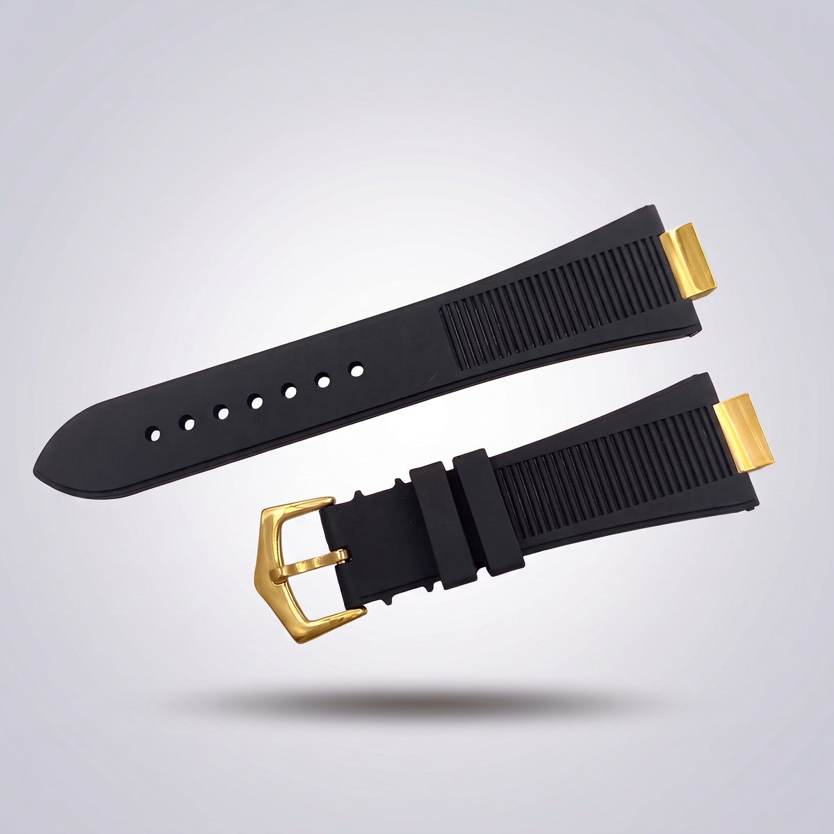 Horizon silicone watch strap, Classic Black, yellow gold pin buckle