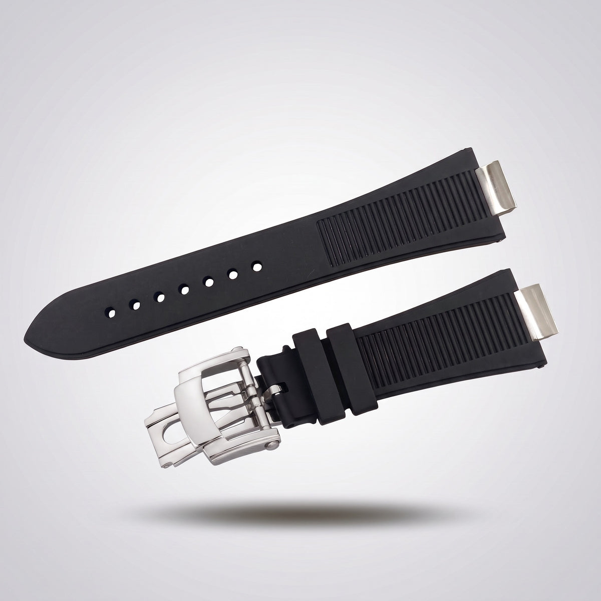 Horizon silicone watch strap, Classic Black, brushed steel deployant clasp