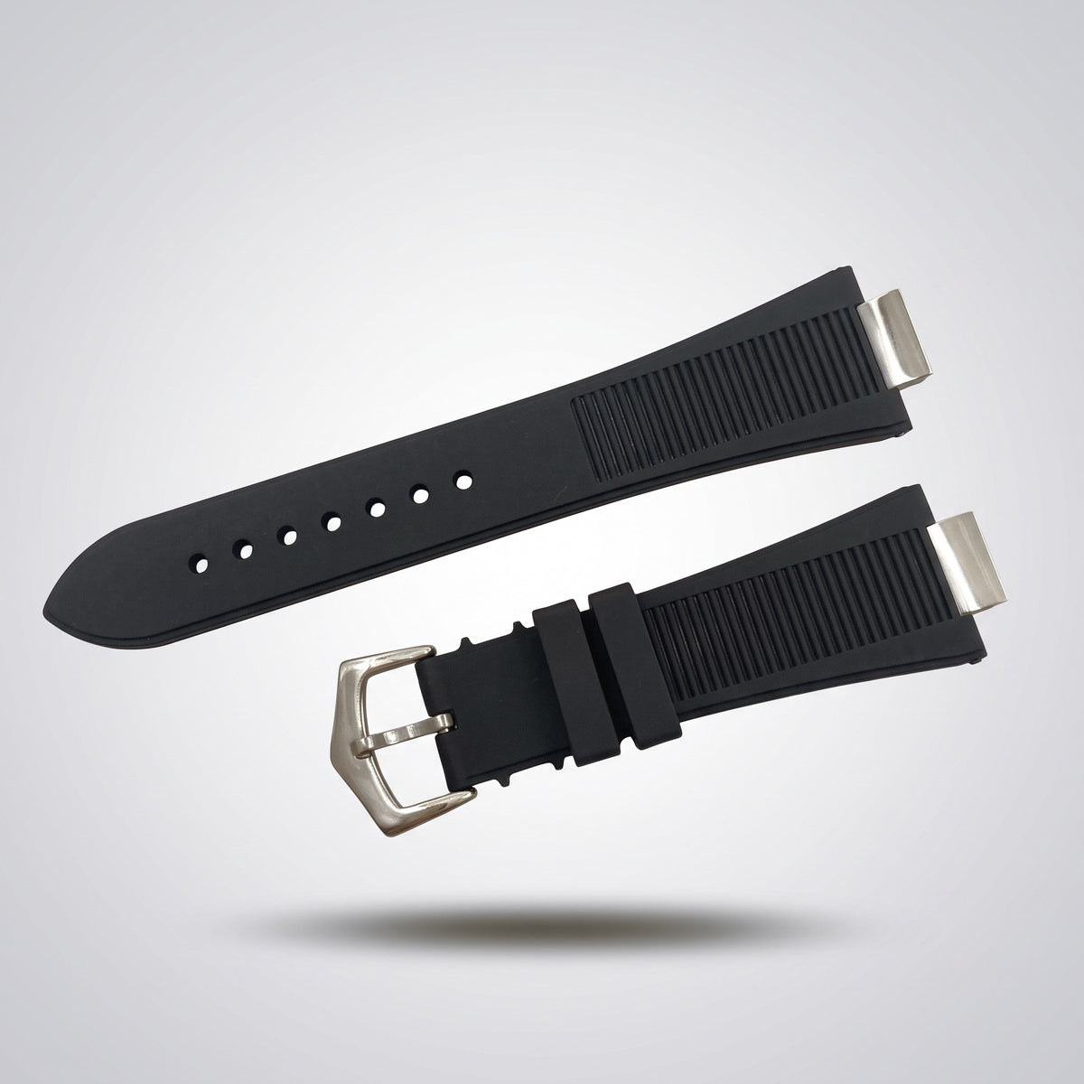 Horizon silicone watch strap, Classic Black, brushed steel pin buckle