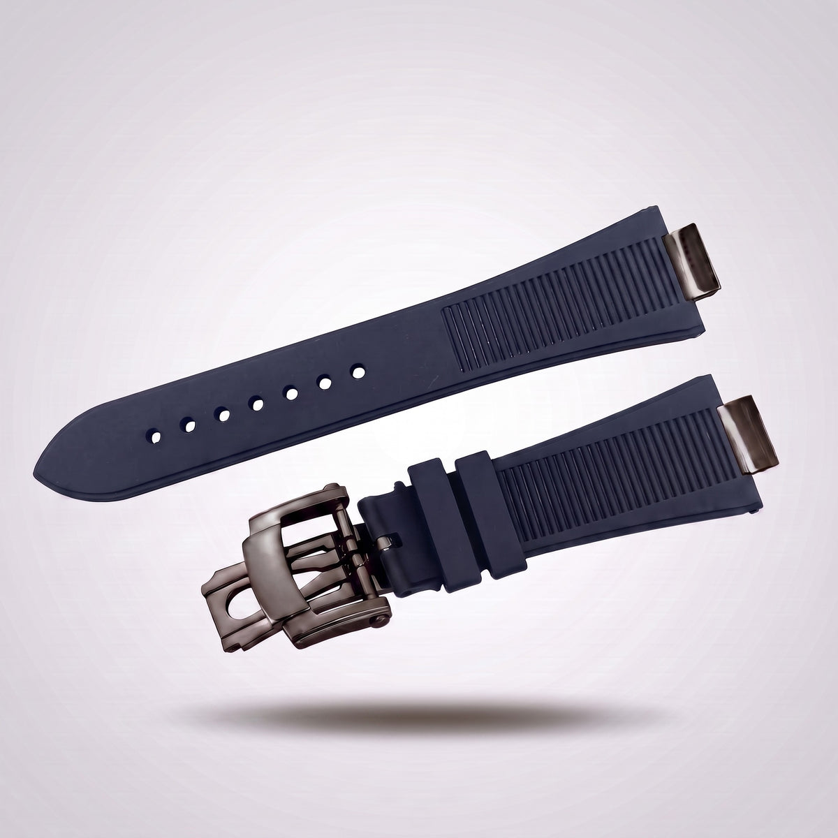 Horizon silicone watch strap, Dark blue, black PVD deployant clasp