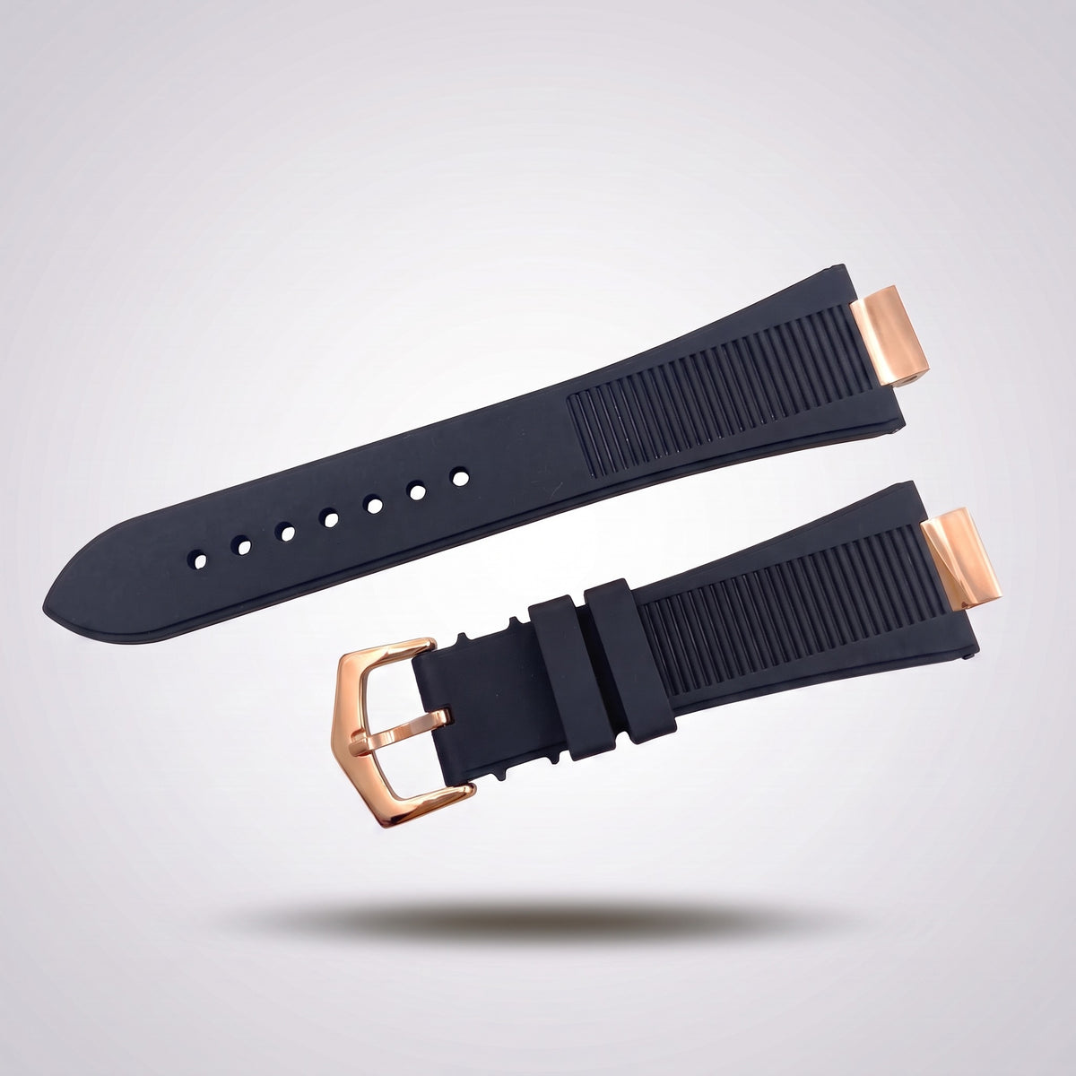 Horizon silicone watch strap, Dark blue, rose gold pin buckle