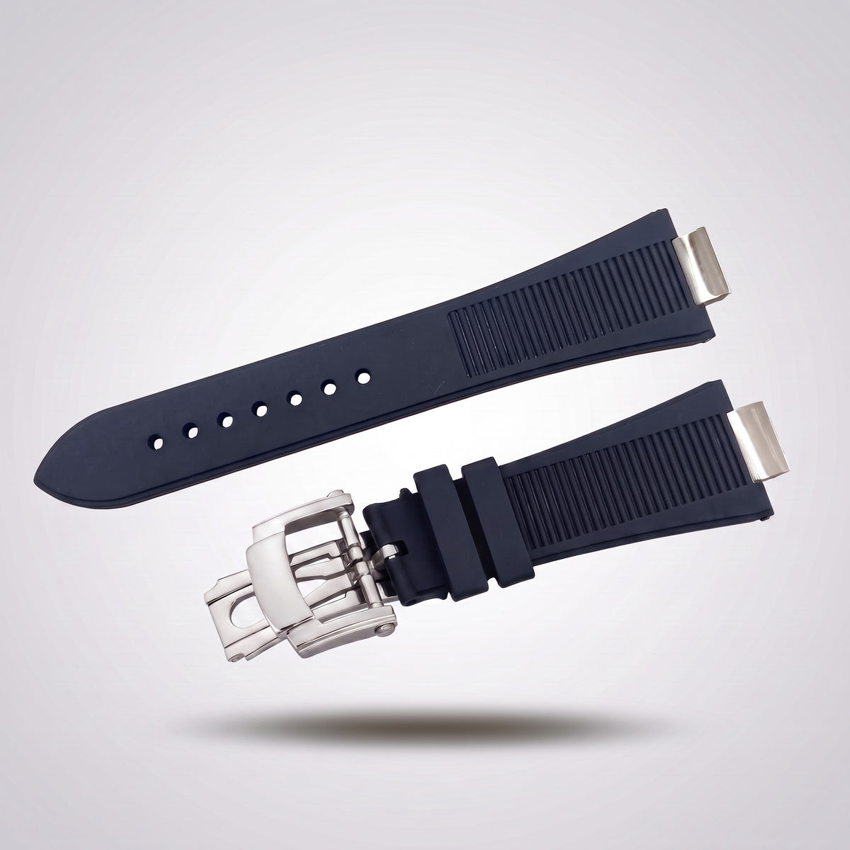 Horizon silicone watch strap, Dark blue, brushed steel deployant clasp