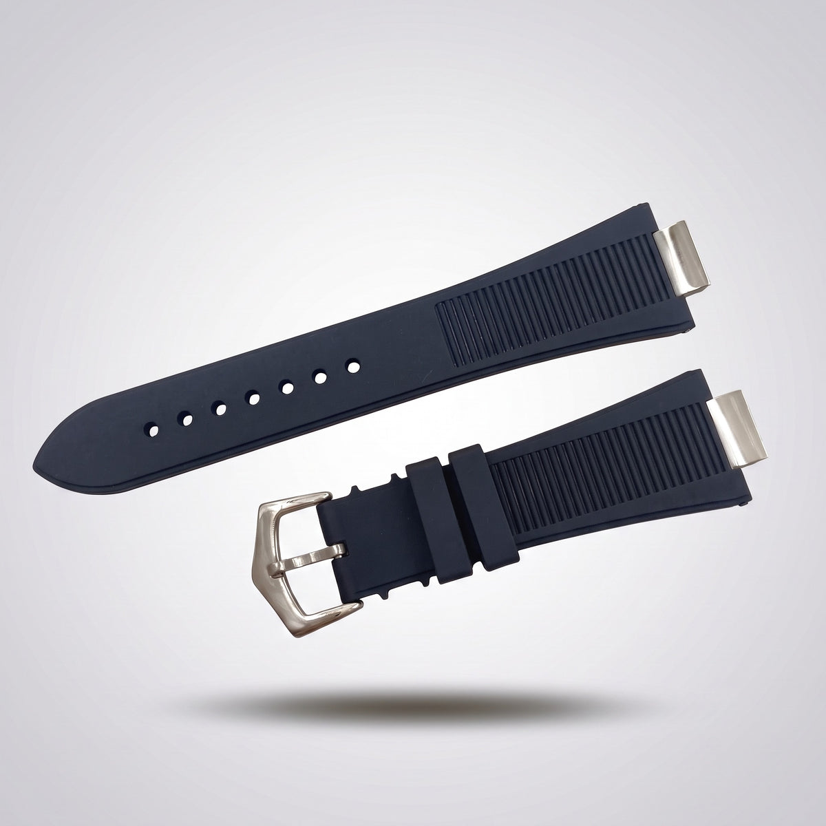 Horizon silicone watch strap, Dark blue, brushed steel pin buckle