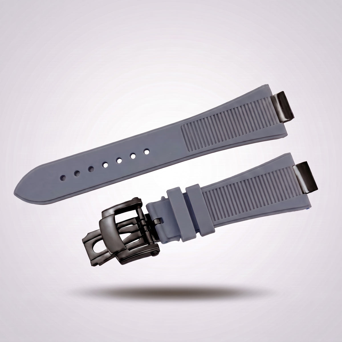 Horizon silicone watch strap, Grey, black PVD deployant clasp