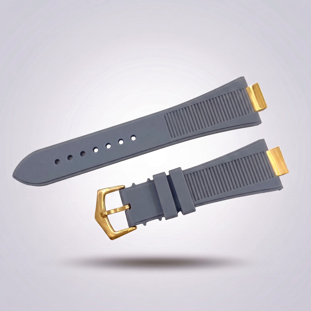 Horizon silicone watch strap, Grey, yellow gold pin buckle