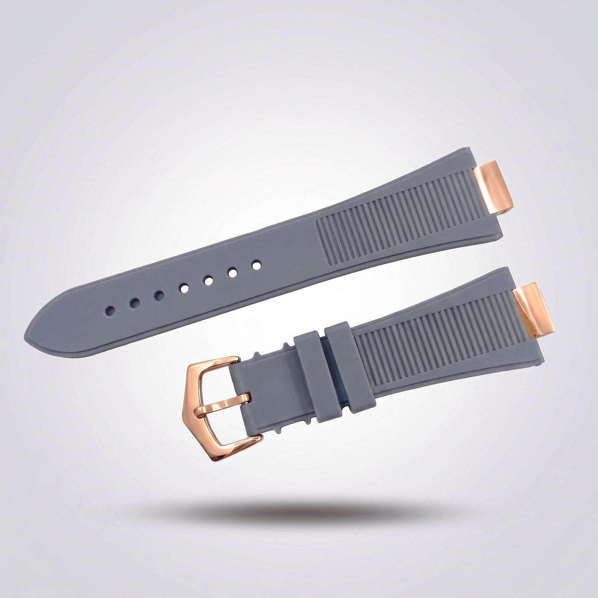 Horizon silicone watch strap, Grey, rose gold pin buckle