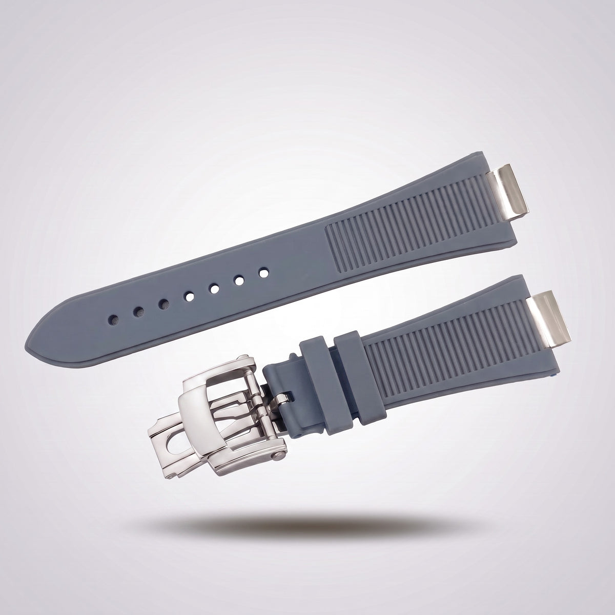 Horizon silicone watch strap, Grey, brushed steel deployant clasp