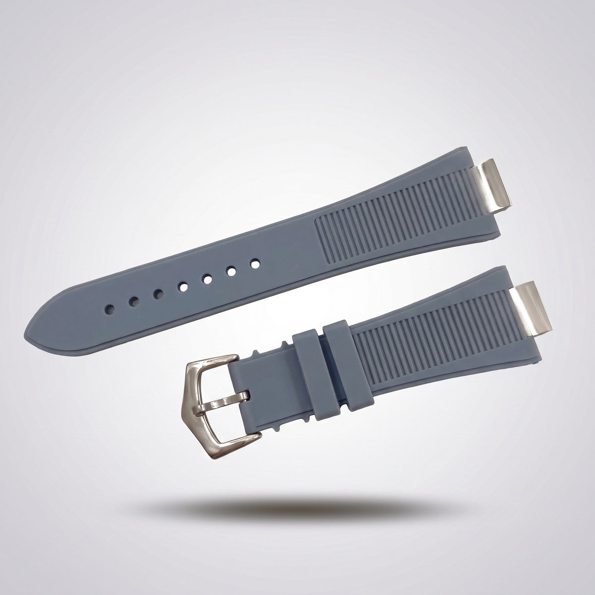 Horizon silicone watch strap, Grey, brushed steel pin buckle