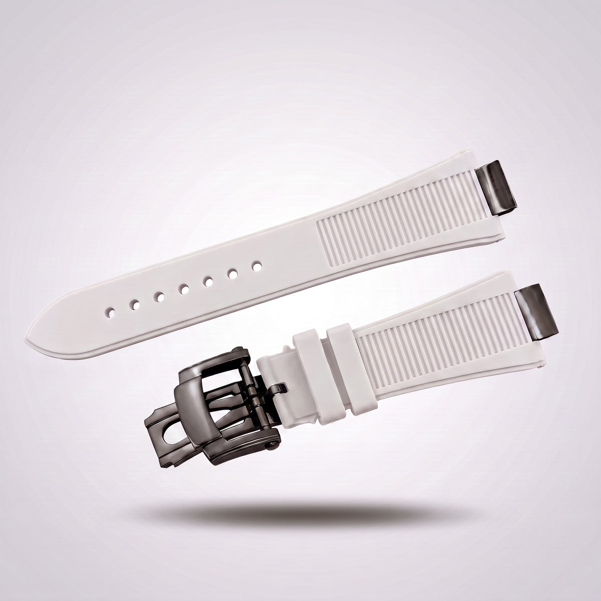Horizon silicone watch strap, White, black PVD deployant clasp