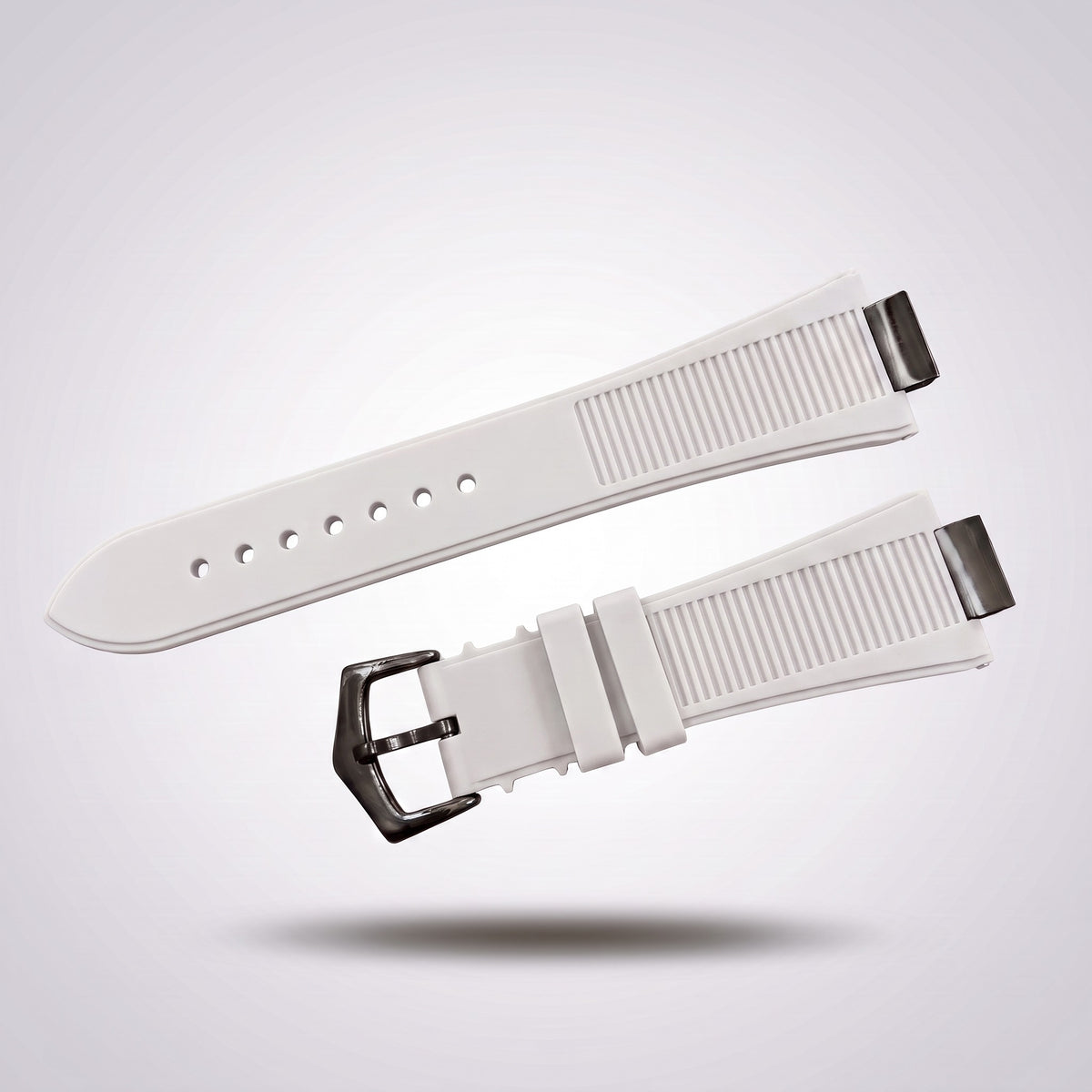 Horizon silicone watch strap, White, black PVD pin buckle