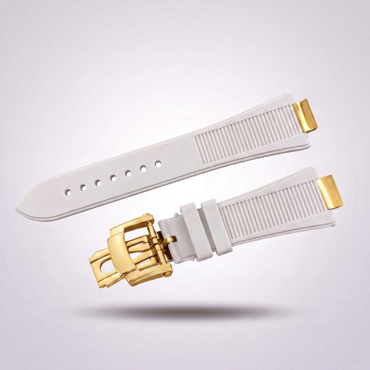 Horizon silicone watch strap, White, yellow gold deployant clasp