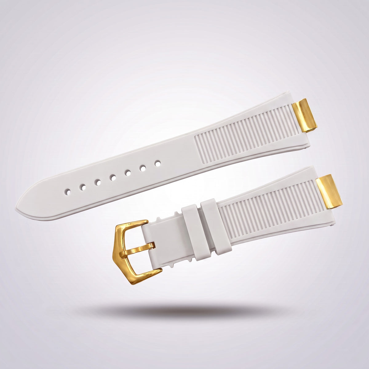 Horizon silicone watch strap, White, yellow gold pin buckle