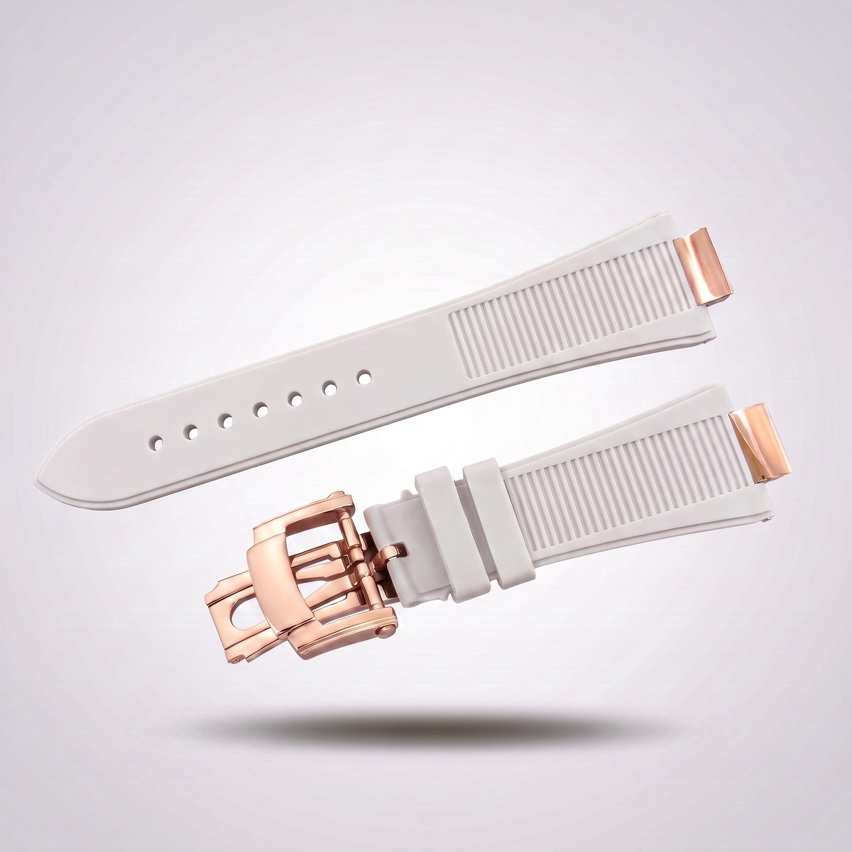 Horizon silicone watch strap, White, rose gold deployant clasp