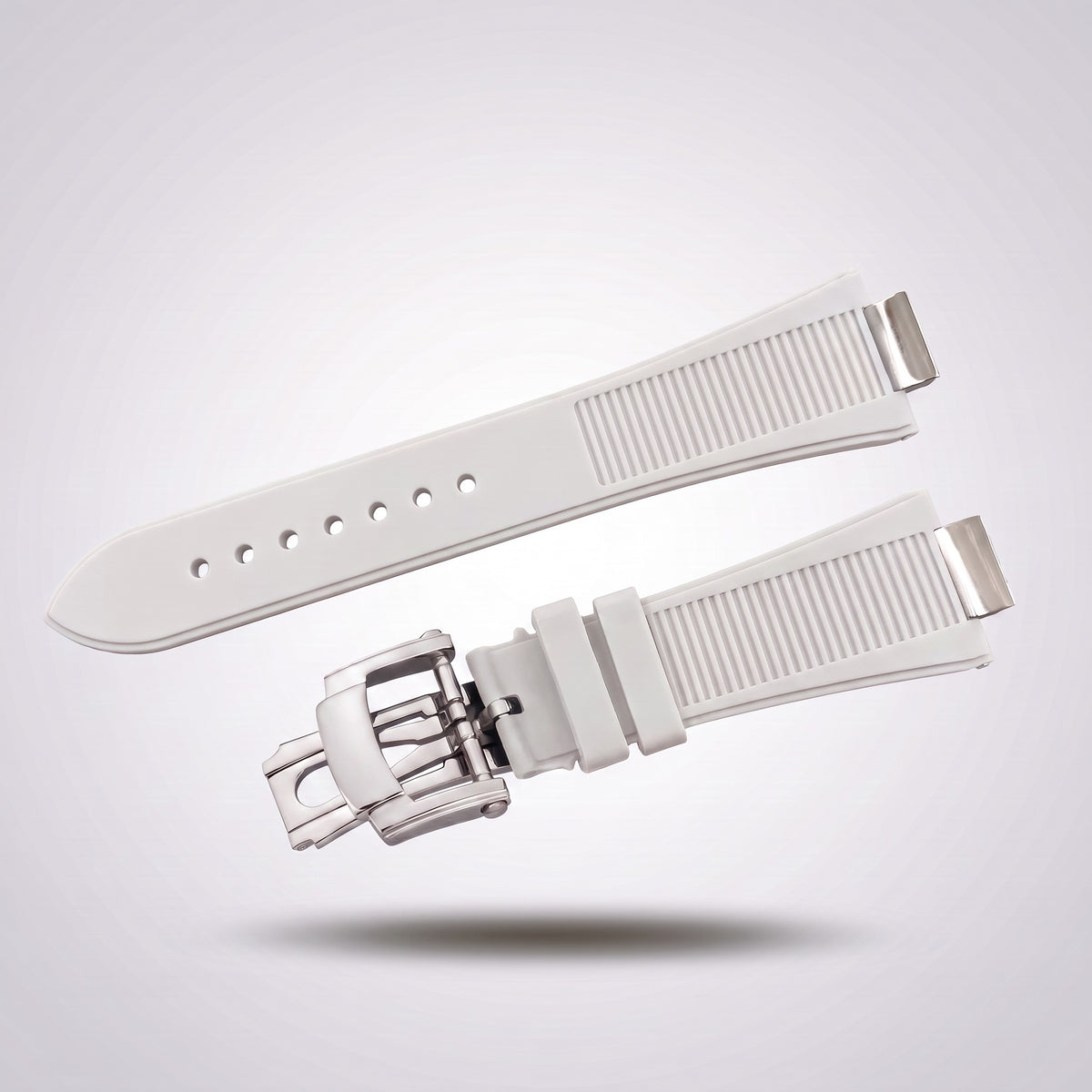 Horizon silicone watch strap, White, brushed steel deployant clasp