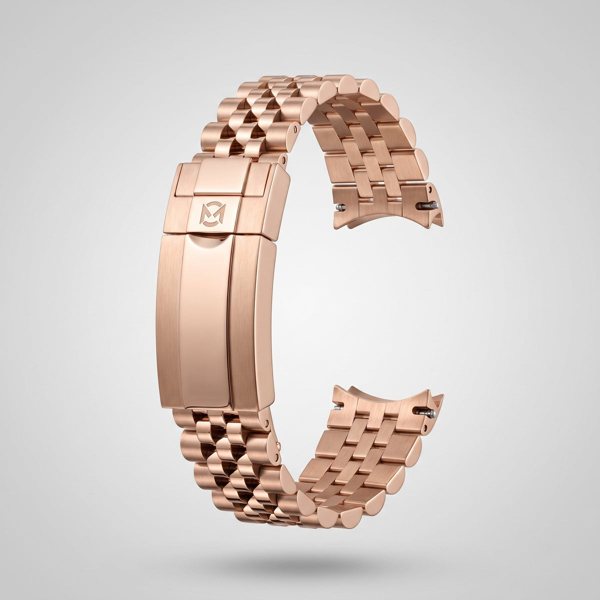 Rose gold Jubilee bracelet 20 mm in 904L steel, five rows, folding clasp engraved with the Chrono Mod logo