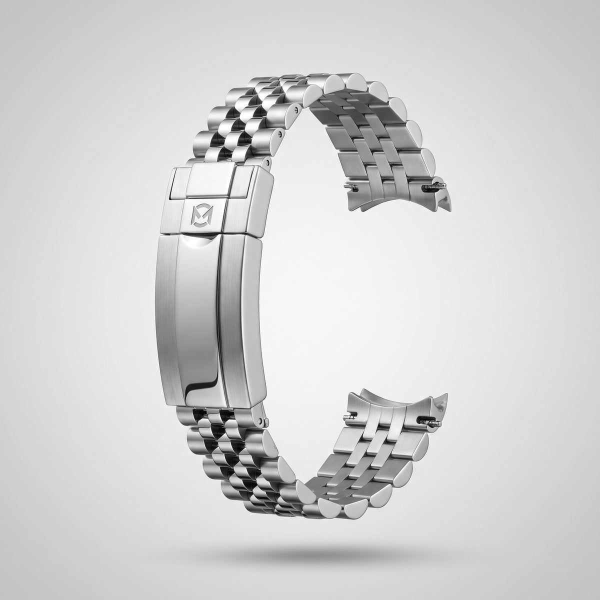 Silver Jubilee bracelet 20 mm in 904L stainless steel, five rows with brushed outer links and polished centre links, folding clasp engraved with the Chrono Mod logo